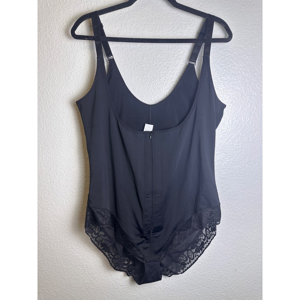 Black Lace Trim Compression Shapewear Bodysuit Front Zip 4XL
